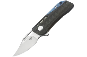 Image of Bestech Knives Engine Bowie Framelock Folding Knife, 2.25in Satin S35Vn SS Clip Point Blade, Carbon Fiber Handle With Gray Titanium Back Handle, Thumb Pull, Pocket Clip, BT1806A