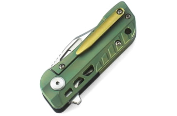 Image of Bestech Knives Engine Bowie Framelock Folding Knife, 2.25in Satin S35Vn SS Clip Point Blade, Carbon Fiber Handle With Green Titanium Back Handle, Thumb Pull, Pocket Clip, BT1806C