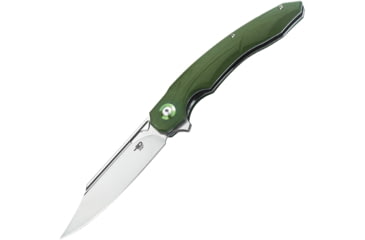 Image of Bestech Knives Fanga Linerlock Folding Knife, 4in Satin D2 Tool Steel Blade, Green G10 Handle, Pocket Clip, Ceramic Ball Bearings, Black Nylon Zippered Storage Case, Green, BG18B