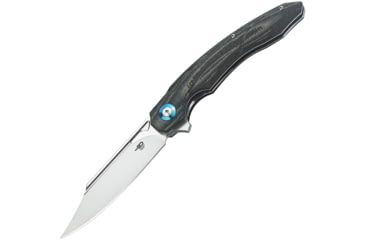 Image of Bestech Knives FANGA Linerlock G10 Folding Knife, 4in Satin D2 Tool Steel Blade, Black/Gray G10 Handle, Pocket Clip, Ceramic Ball Bearings, Black Nylon Zippered Storage Case, Black and gray, BG18D