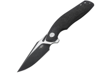 Image of Bestech Knives Ghost Framelock CF Folding Knife, S35Vn Blade With Black Stonewash + Flat Satin, Carbon Fiber And Titanium Handle, 4.53 Inches Closed Length, Ceramic Ball Bearing, Black, BT1905C-2