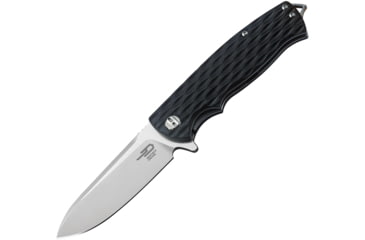 Image of Bestech Knives Grampus G10 Linerlock Folding Knife, 3.5in Satin D2 Tool Steel Drop Point, Black Sculpted G10 Handle, Pocket Clip, Black, BG02A