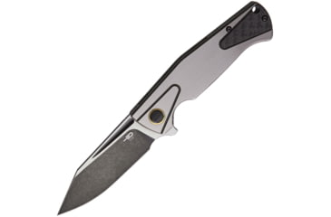Image of Bestech Knives HORUS Framelock Folding Knife, 3.5in S35Vn SS Blade, Black/Silver Titanium Handle, Pocket Clip, Black Stonewash And Satin Blade, Black Nylon Zippered Case, Black and silver, BT1901C