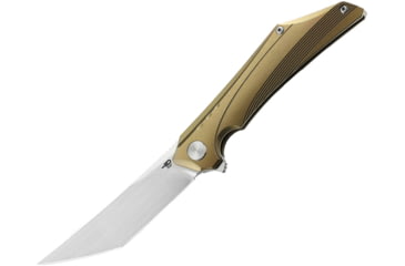 Image of Bestech Knives Kamoza Framelock Gold Folding Knife, 3.63 satin finish Bohler M390 stainless tanto bla, Gold titanium handle, BT1911C