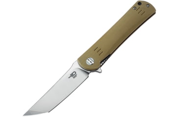 Image of Bestech Knives Kendo G10 Linerlock Beige Folding Knife, 3.75in Satin D2 Tool Steel Tanto Blade, Tan G10 Handle, Pocket Clip, Tan, BG06C-1