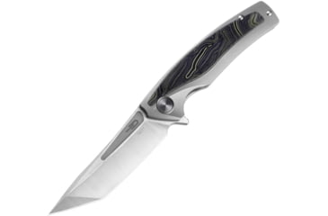 Image of Bestech Knives Predator Framelock Folding Knife, 3.5 stonewash and satin finish S35VN stainless bl, Gray titanium handle with green G10 onlay, BT1706F