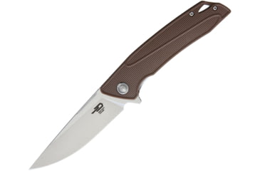 Image of Bestech Knives Spike Linerlock Brown Folding Knife, 3.75in 12C27 Sandvik SS Drop Point, Brown Glass Filled Nylon Handle, Pocket Clip, Stonewash And Satin Blade, Brown, BG09C-2