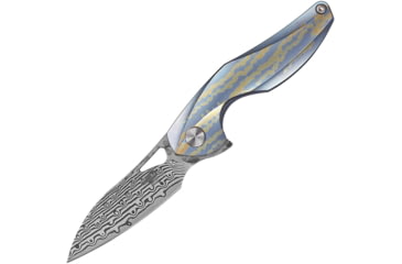 Image of Bestech Knives The Reticulan Framelock Blue Folding Knife, 2in Damascus Steel Drop Point, Blue/Gold Anodized Titanium Handle,Ceramic Ball Bearings, Black Kydex Neck Sheath, Blue and gold, BT1810L