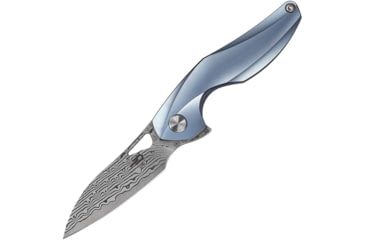 Image of Bestech Knives The Reticulan Framelock Blue Folding Knife, 2in Damascus Steel Drop Point, Blue Satin Titanium Handle,Ceramic Ball Bearings, Black Kydex Neck Sheath, Blue, BT1810H