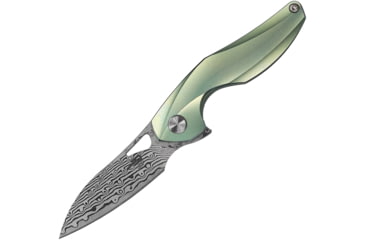 Image of Bestech Knives The Reticulan Framelock Folding Knife, 2in Damascus Steel Drop Point, Green Satin Titanium Handle,Ceramic Ball Bearings, Black Kydex Neck Sheath, Green, BT1810I