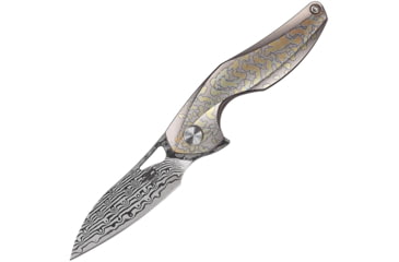 Image of Bestech Knives The Reticulan Framelock Gray Folding Knife, 2in Damascus Steel Drop Point, Gray Anodized Titanium Handle,Ceramic Ball Bearings, Black Kydex Neck Sheath, Gray, BT1810K