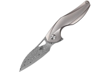 Image of Bestech Knives The Reticulan Framelock Gray Folding Knife, 2in Damascus Steel Drop Point, Gray Satin Titanium Handle,Ceramic Ball Bearings, Black Kydex Neck Sheath, Gray, BT1810G