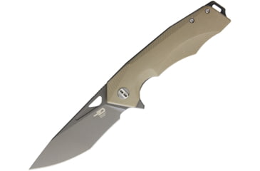 Image of Bestech Knives Toucan Linerlock Beige Folding Knife, 3.5in Gray Finish D2 Tool Steel Blade, Beige G10 Handle, Thumb Pull, Pocket Clip, Beige, BG14C-2