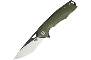 Image of Bestech Knives Toucan Linerlock Folding Knife, 3.5in D2 Tool Steel Blade, Green G10 Handle, Thumb Pull, Pocket Clip, Black/Satin Blade, Green, BG14B-2