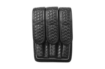 Image of Bianchi 7945 Slimline Triple Magazine Pouch, Basket Black, Chrome Snap - Beretta 92/96, Fits Glock 17/19 &amp; Similar