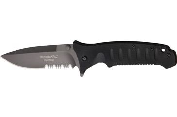 Image of Black Fox Tactical Linerlock Fold Knife, SS assisted opening partially serrated spea, Grooved black G-10 Handle BF111TS