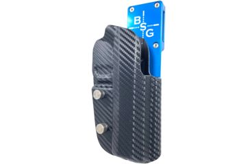 Image of Black Scorpion Outdoor Gear Pro Heavy Duty Competition Holster, Right Hand, 2011, 5in Barrel, 1.5 - 1.75in Belts, Kydex/ 6066 Aluminum, Carbon Fiber/Blue, HCD3-USPSABS-2011FCFRH