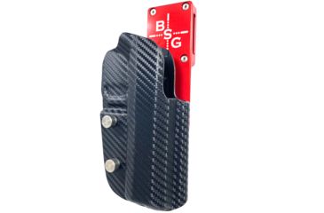 Image of Black Scorpion Outdoor Gear Pro Heavy Duty Competition Holster, Right Hand, 2011, 5in Barrel, 1.5 - 1.75in Belts, Kydex/ 6066 Aluminum, Carbon Fiber/Red, HCD2-USPSABS-2011FCFRH
