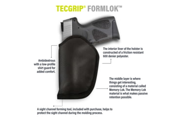 Image of BlackHawk Tecgrip Formlok IWB Moldable Holster, Black Nylon, Sig P320/M17, Glock 17/22, Glock 21, S&amp;W M&amp;P 9/40, Colt Govt 5in 1911, Sig P226, Beretta M9, Size 3, Ambidextrous, 40LP03BK