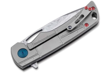 Image of Boker 01Bo910Dam P-51 Damast 3.35 Drop Point Plain Silver Acid Etch Damascus Blade Titanium Handle