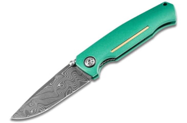 Image of Boker 111102Dam 3.22 Drop Point Plain Damascus Blade Green Aluminum Handle