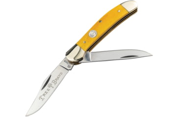 Image of Boker Copperhead Smooth Yellow Folding Knife, 3.75in Closed, Satin D2 Tool Steel Clip/Skinner Blades, Yellow Smooth Bone Handle, 110862