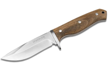 Image of Boker Drop Walnut Fixed Blade Knife, 9in Overall, 4.25in Satin 440A Stainless Steel Blade, Walnut Handle, Brown Leather Belt Sheath, 02SC338