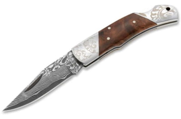 Image of Boker Duke Lockback Folding Knife, 2.44in, Damascus, Clip Point Blade, Wood Brown Handle, 01MB946DAM