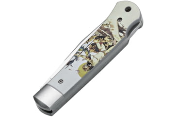 Image of Boker Plus Lockback Frazetta Folding Knife, 3.75in Satin 440C SS Clip Point Blade, Aluminum Handle, SS Bolster, Frank FrazettaS Ghoul Queen Handle Artwork, 01BO653