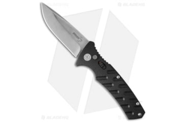 Image of Boker Plus Strike Automatic Folding Knife, 3.23in, Damascus, Drop Point Blade, Aluminum Black Handle, Steel/Black, 7.87in, BHQ-179605