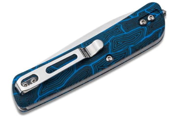 Image of Boker Plus Tech Tool Blue Folding Knife, 3.63in Closed, 2.88in 12C27 Sandvik Stainless Steel Blade, Blue G10 Handle, Damascus Pattern Handle, 01BO557