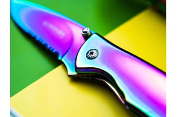 Image of Boker Magnum Rainbow II Folding Knife, 4in Closed, 3in, 440A, Spectrum Partially Serrated Blade, Spectrum Stainless Steel Handle, 01YA107
