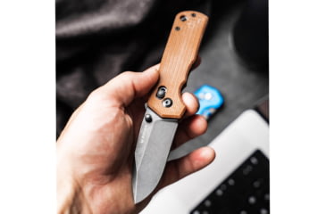 Image of Boker Plus Rockstub Axis Lock Brown Folding Knife, 3.63in, Black Stonewash, 440 Stainless Steel, Drop Point Blade, Brown Canvas Micarta Handle, 01SC710