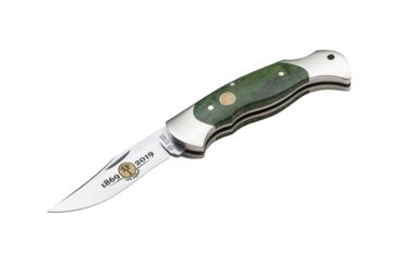 Image of Boker Scout Anniversary 150 Fixed Blade Knife, 3.1in, N690, Curly Birch Wood, Uncoated, Green, 116120