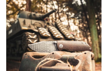 Image of Boker Solingen M4 Sherman Damast Folding Knife, 3.03 in, Damascus, Clip Point Blade, Micarta, Black Handle, 110662DAM