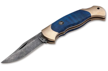 Image of Boker Solingen Scout Solingen Folding Knife, 2.83in, C75, Brass, Chestnut Wood Blue Handle, 112099