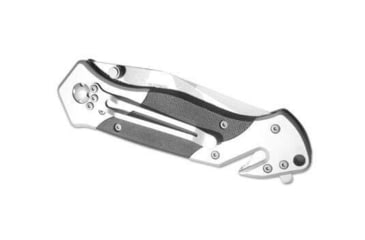 Image of Boker Magnum Tactical Rescue Folding Knife, 5in Closed, 4in, 440 SS, Camo Tanto Blade, Stainless Steel Handle w/ Black G10 Inlay, 01RY997