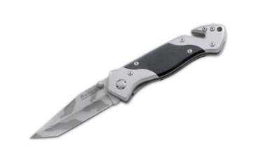 Image of Boker Magnum Tactical Rescue Folding Knife, 5in Closed, 4in, 440 SS, Camo Tanto Blade, Stainless Steel Handle w/ Black G10 Inlay, 01RY997