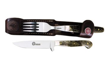Image of Boker USA Arbolito Stag Fork &amp; Knife Set w/ Leather Sheath 03BA501HH