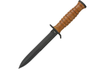 Image of Boker USA M3 1943 Trench Fixed Blade Knife, 11 3/4in Fixed Blade Knife, 11.75in Overall, 6.63in Black SS Blade, Stacked Leather Handle, SS Guard And Pommel, OD Green Belt Sheath, 02BO1943