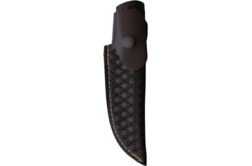 Image of BORDO Potter Satin Fixed Blade Knife, 8.75in Overall, 2.5in, Stainless Steel, Satin Blade, Black/Red Wood Handle, Leather Sheath, POTTER RUSTY STEEL
