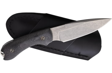 Image of Bradford Knives Guardian 3 Fixed Blade Knife, 6.75in Overall, 3.5in Stonewash AEB-L Stainless Steel Blade, Black Canvas Micarta Handle, Black Leather Belt Sheath, 3FE-201-AEBL
