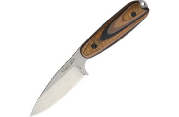 Image of Bradford Knives Guardian 3.5 Sabre 3D G-Wood Fixed Blade Knife, 7.5in Overall, 3.5in Stonewash N690 SS Drop Point, Sabre Grind Blade, Brown G-Wood Handle, Brown Leather Belt Sheath, 3.5S-115-N690