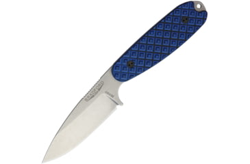 Image of Bradford Knives Guardian 3.5 Sabre Blue Fixed Blade Knife, 7.5in Overall, 3.5in Stonewash N690 SS Drop Point, Black/Blue Sculpted G10 Handle, Brown Leather, 3.5S-013-N690