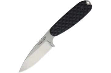 Image of Bradford Knives Guardian 3.5 Sabre Fixed Blade Knife, 7.5in Overall, 3.5in Stonewash N690 SS Drop Point, Black Sculpted G10 Handle, Sabre Grind Blade, Brown Leather Belt Sheath, Black, 3.5S-001-N690