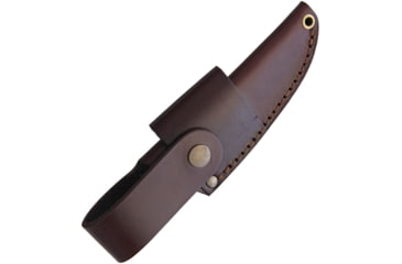 Image of Brisa Bobtail 80 Birch Fixed Blade Knife, 6.75in Overall, 3in Satin 12C27 Sandvik SS Drop Point, Curly Birch Handle, Scandi Grind Blade, Leather And Reindeer Antler Lanyard, Brown Leather Belt Sheath, 9950