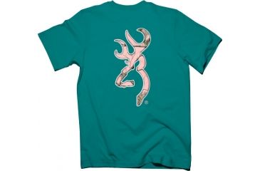 Image of Browning Bg Women's T-shirt Xl Rt-ap Pink Camo Buckmark Logo/teal