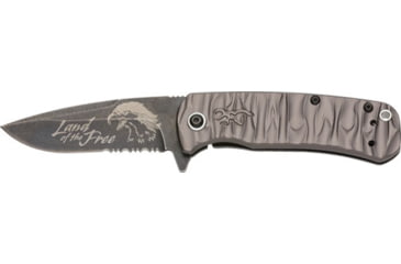 Image of Browning Patriot Land Of The Free Knife, 2.78in, D2 Steel, Partially Serrated, Black Drop Point Blade, Black/Grey Aluminum Handle, 3220486B
