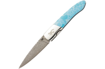 Image of Browning Larimar Linerlock Folding Knife, 3in Damascus Steel Blade, SS Bolster, Thumb Stud, Pocket Clip, Polished Larimar Handle, 3220239