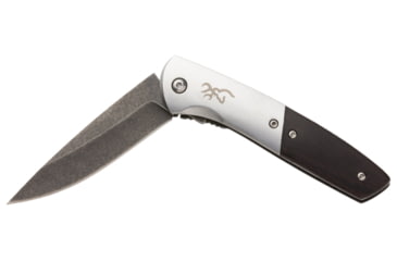 Image of Browning Nine Mile 3in Folding Knife, Drop Point, D2 Tool Steel Blade, Wood Handle, Black, 3220471